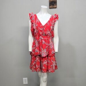 Betsey Johnson Mini Dress Large Floral Seersucker Tiered Ruffle Romantic Cottage
